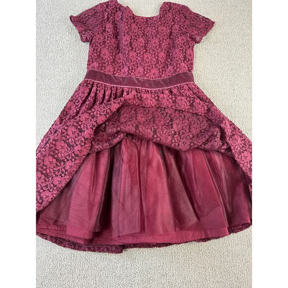 Carters Girls Dress Lace Velvet Burgundy Size 8 - Picture 3 of 7